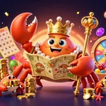 Engage with sun-styled lottery fun featuring a crab emperor amidst vibrant bouncing balls and golden chips.