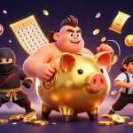 Mainkan pol88 slot dengan karakter lucu dan elemen kasino yang meriah dalam ilustrasi 3D yang dinamis.