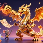 Engaging scene showcasing the best payout casinos online with a golden dragon and vibrant lottery elements