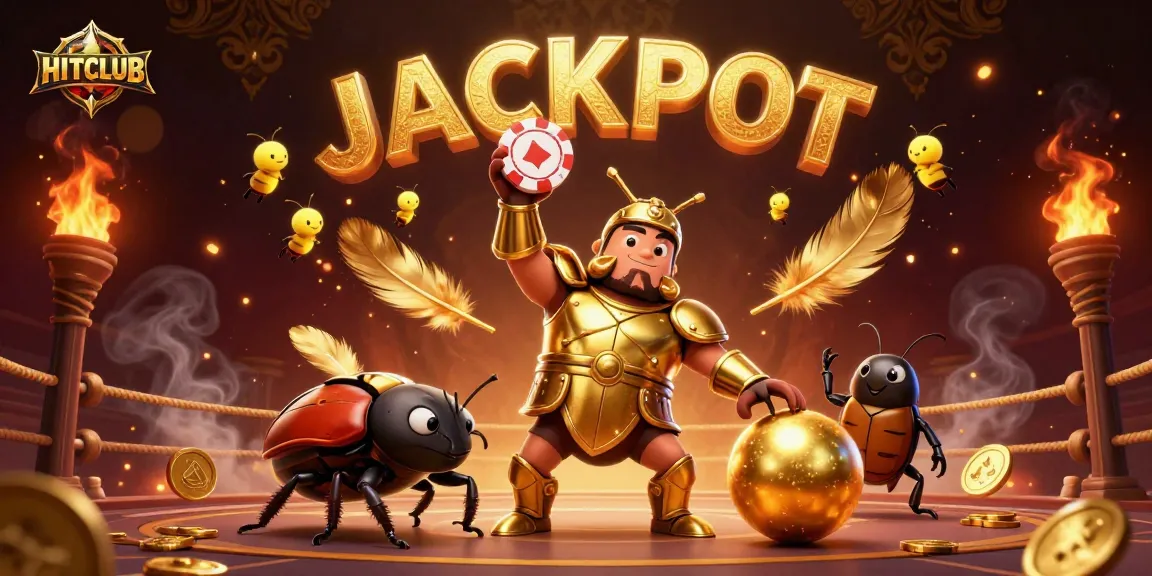 Join the action at HITCLUB with a victorious beetle champion lifting a poker chip amid dramatic casino energy!