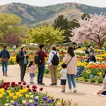 Visitors enjoying beautiful flower displays at https://www.thecapayvalleygardentour.com