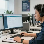 24/7 Clones customer service representative assisting clients in a modern call center.